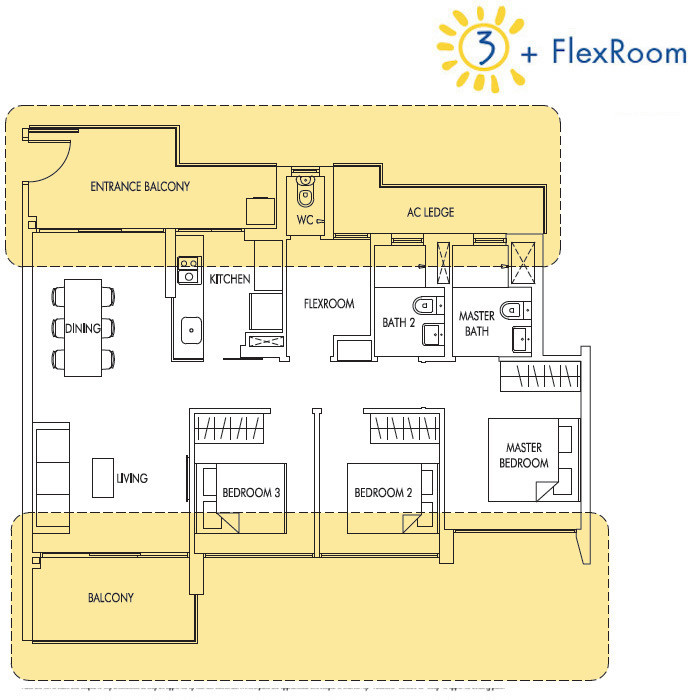 Sol Acres - FloorPlan - 3 BedroomFlexi