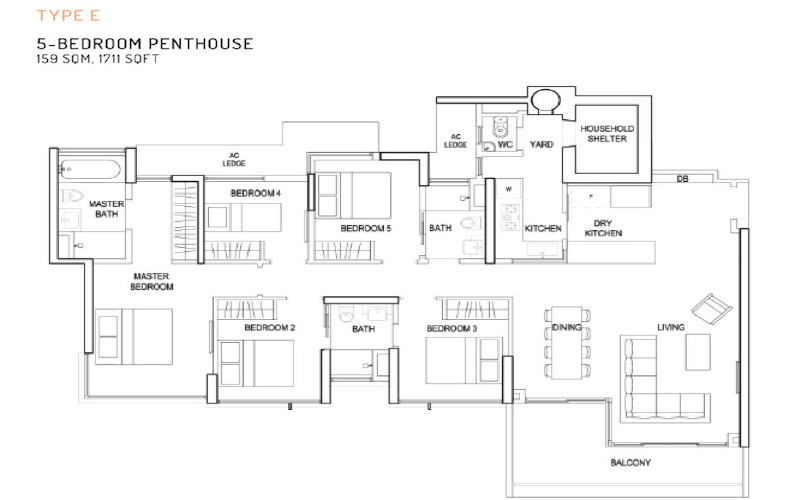 The Terrace -Floorplan - 5 Bedroom Penthouse