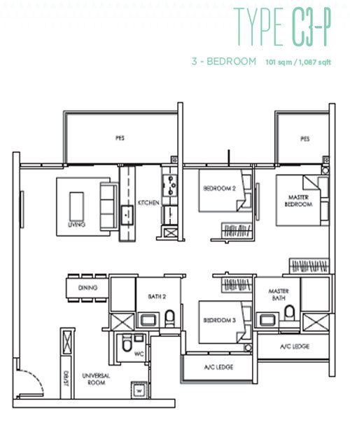 Alps Residences - Floor Plans - 3 Bedrooms