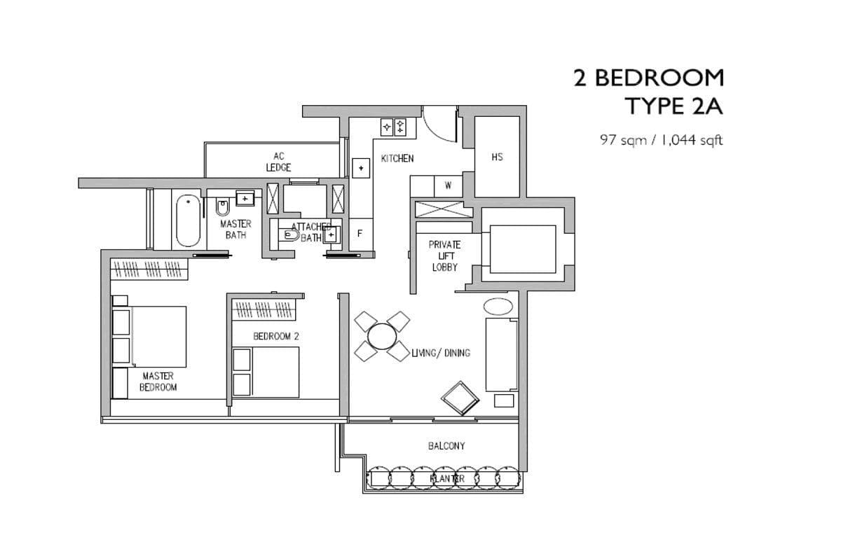 Leedon Residence Floorplan 2 Bedroom New Launch Condo