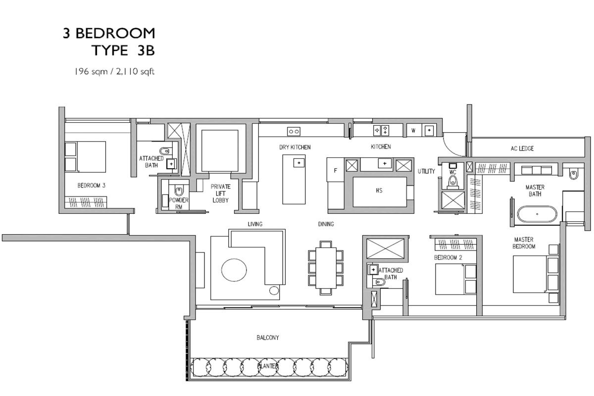 Leedon Residence - Floorplan - 3 Bedroom