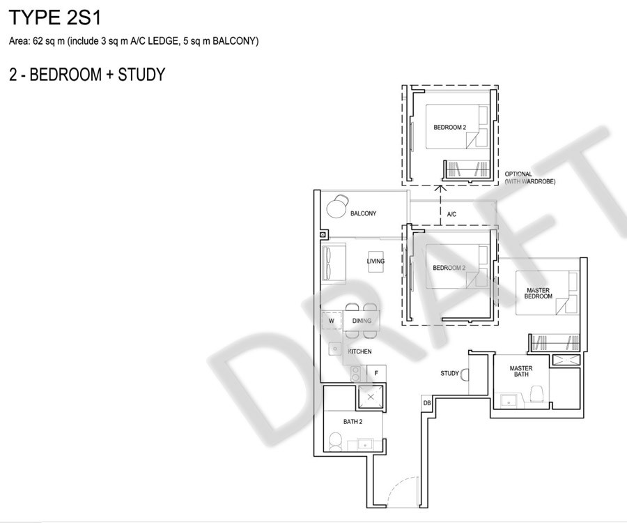 Grandeur Park Residences - Floorplan -2 Bedroom with Study