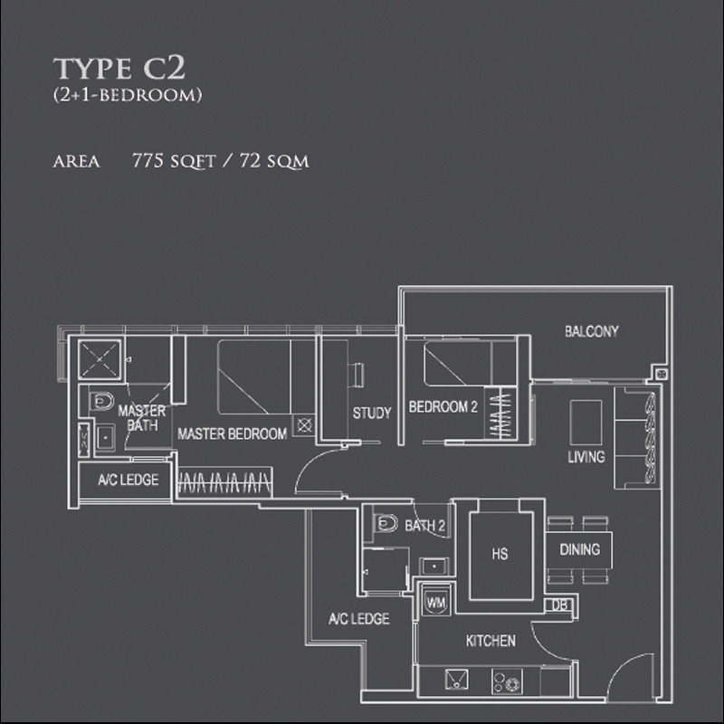 26 Newton - Floorplan - 2 Bedroom with Study
