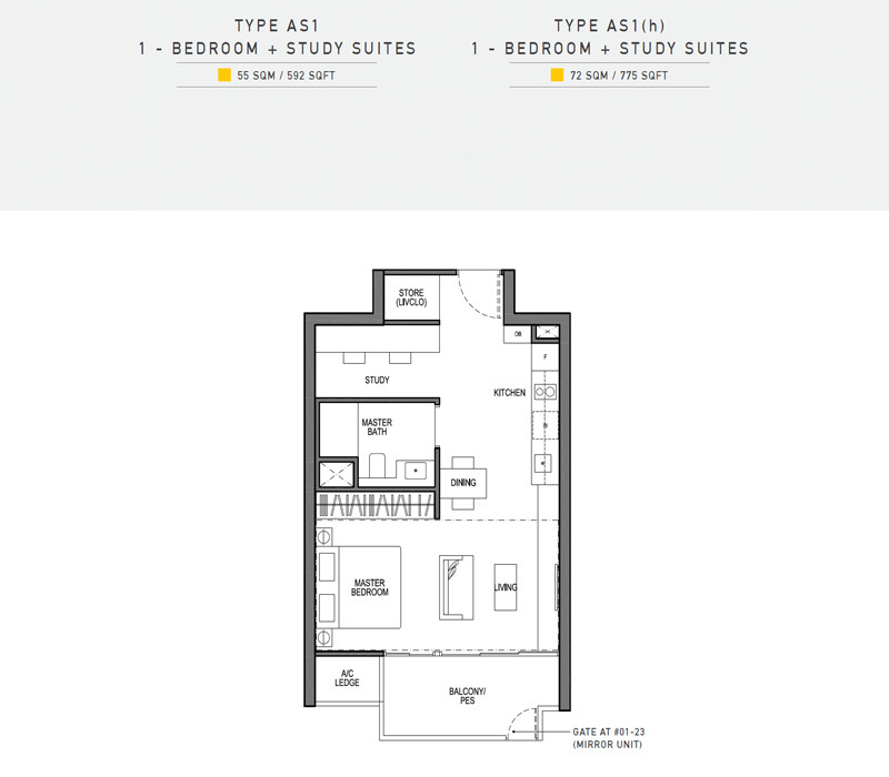Seaside Residences - Floorplan - 1 Bedroom With Study