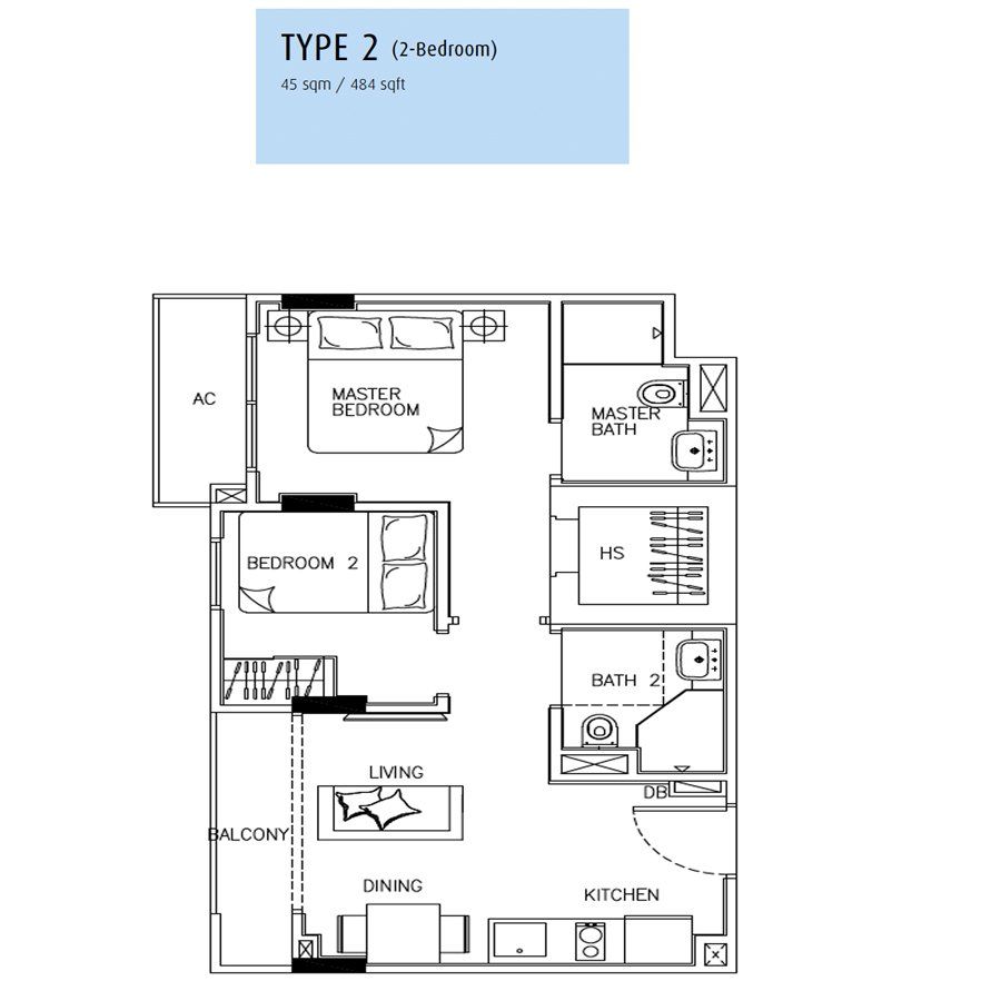 24 One Residences - Floorplan - 2 -Bedroom