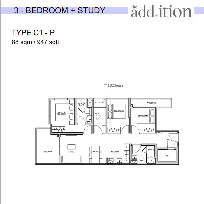 The Addition Floorplan - 3 Bedroom withStudy
