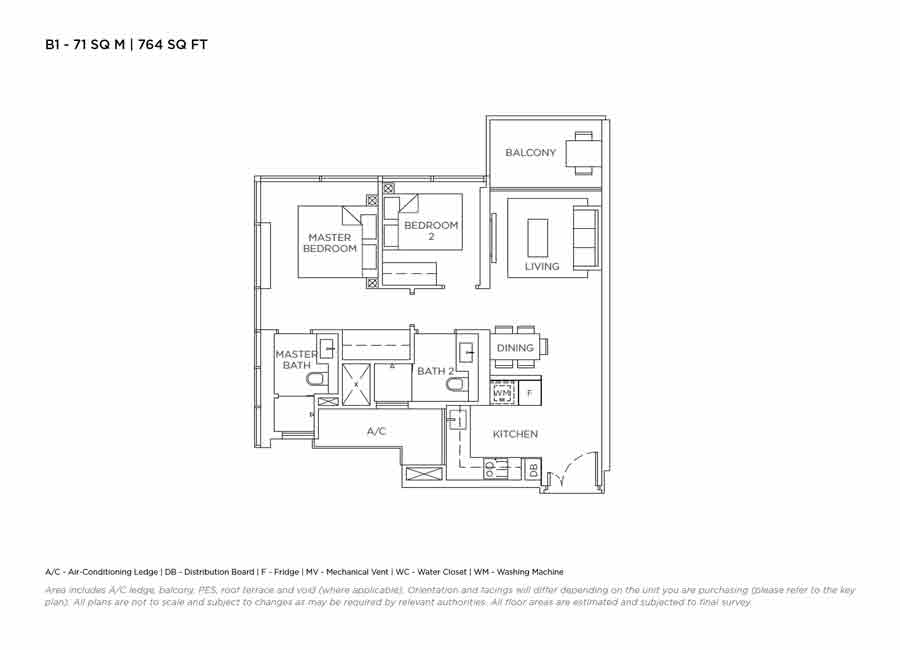 3 Cuscaden - Floorplan - 2 Bedroom