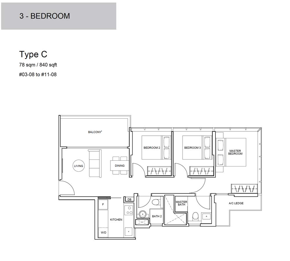 Wilshire Residences - Floor Plan - 3-Bedroom