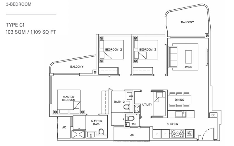 Coastline Residences Floor Plan 3 Bedroom New Launch Condo