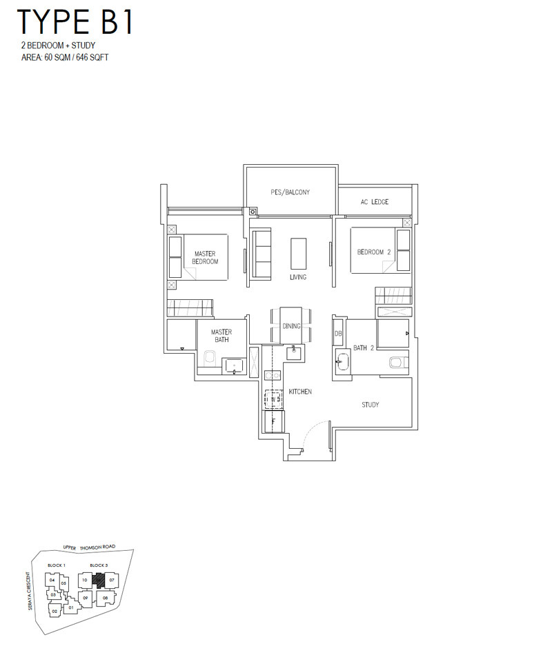 Lattice One - Floor Plan - 2 Bedroom with Study