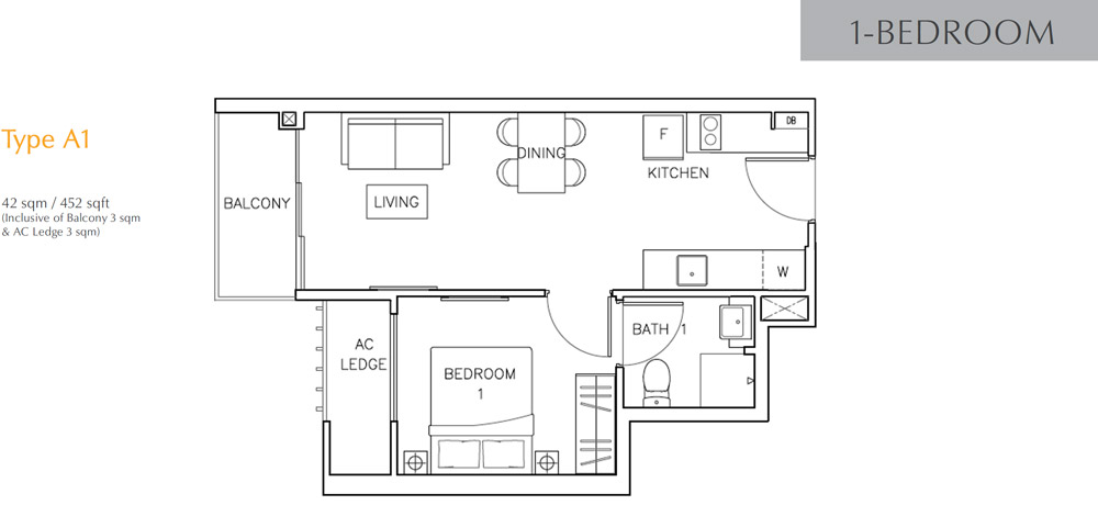 Rezi 24 - Floor Plan - 1 Bedroom