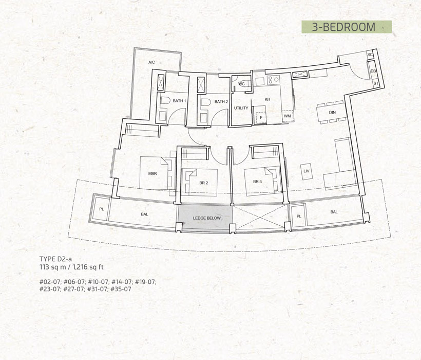 One Pearl Bank - Floor Plan - Three Bedroom