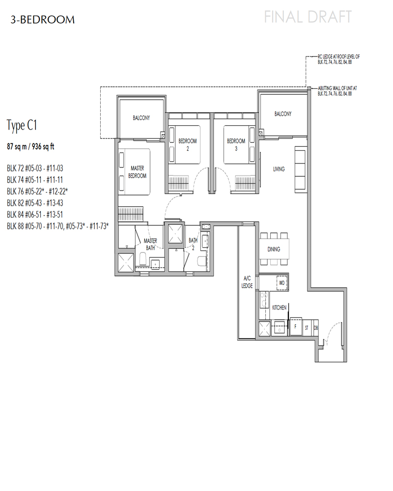 Sengkang Grand Residences - Floor Plan - 3 Bedroom