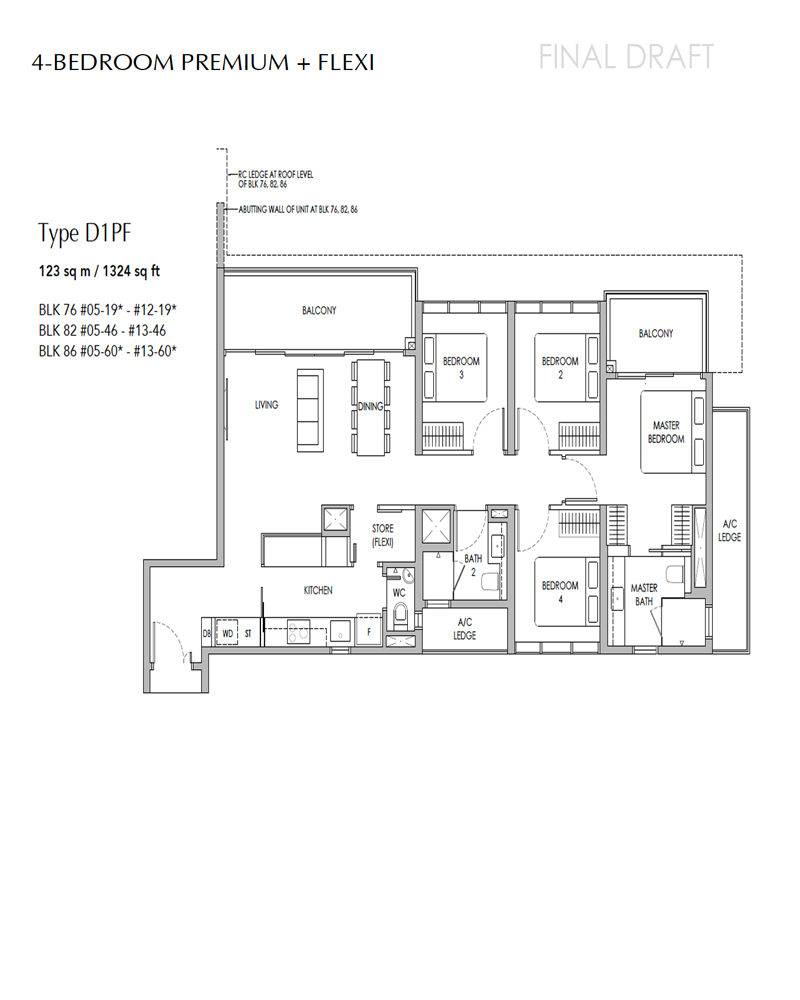 Sengkang Grand Residences - Floor Plan - 4 Bedroom with Flexi