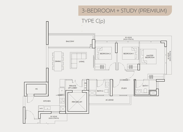 J'den - 3 Bedroom with Study (Premium) Floorplan