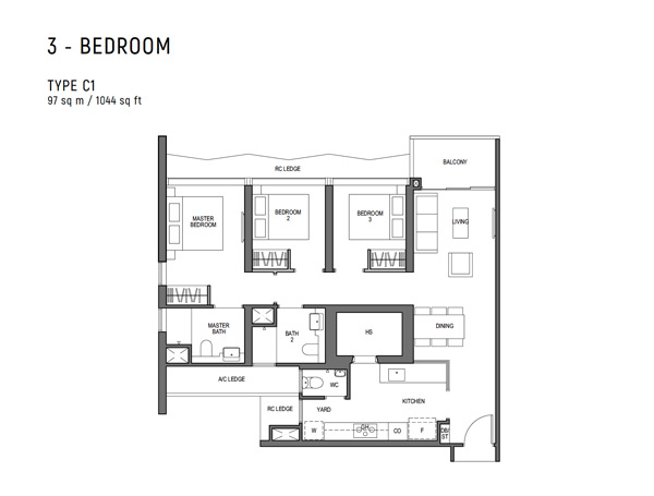 Blossoms By The Park - 3 Bedroom Floor Plan